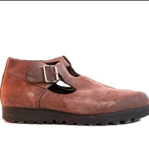 Vintage 90s Brown Leather T-Strap Shoes LOINTS of Holland - 9 to 9.5